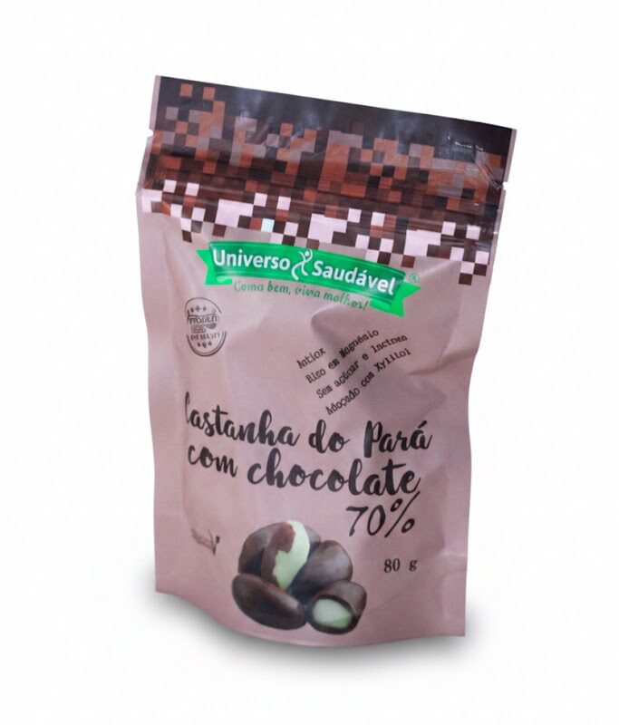 Drageado de castanha do Pará com chocolate 70% sem açúcar 80 g